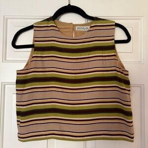 Ann Taylor Striped Sleeveless Tank Top Blouse Green, Brown, Tan, Cream Size 4P